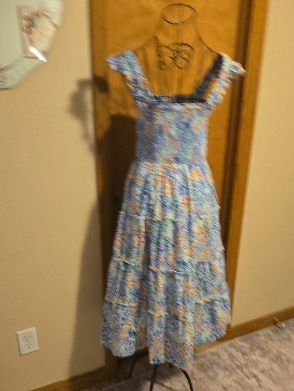 J. Crew Blue Floral Smocked Tiered Midi Dress - Picture 5 of 9